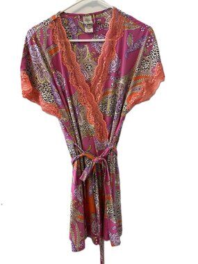 In Bloom Pink & Orange Paisley Print Robe